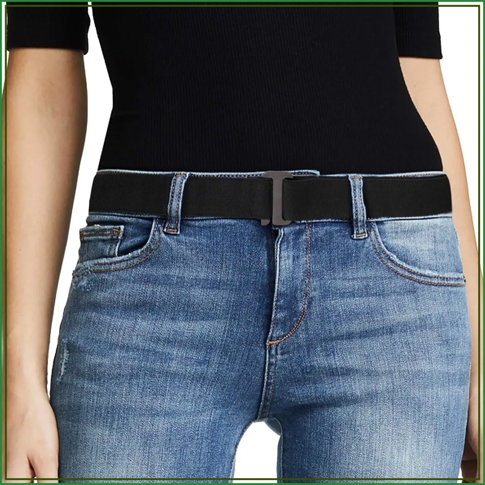 

Women No Show Stretch Belt Elastic Web Strap Belt with Flat Buckle for Jeans Pants Dresses