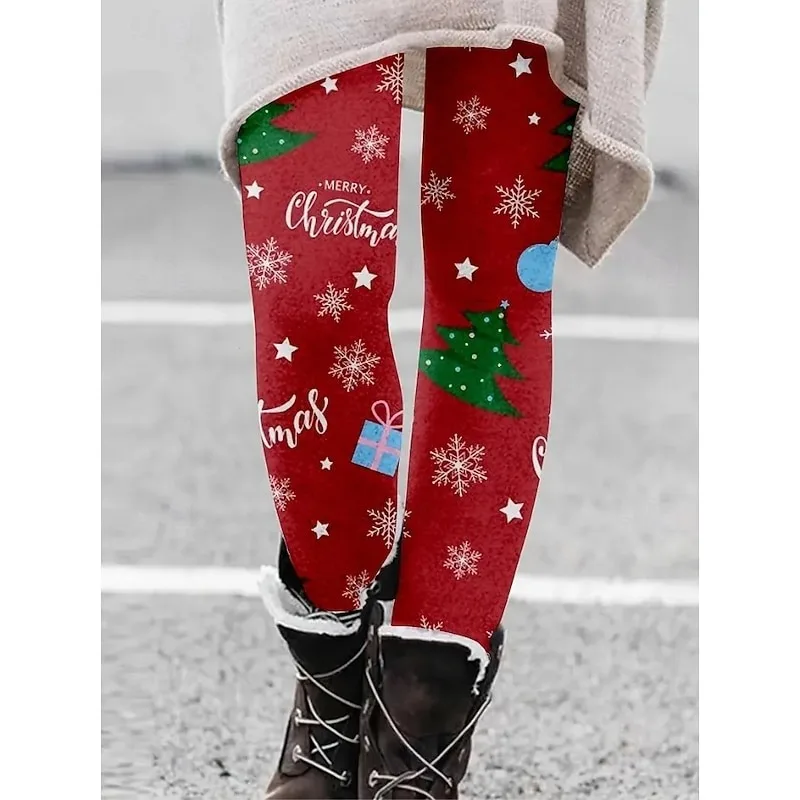 

Fashion Women's Leggings Casual High WaistPantsUgly Christmas Graphic Snowman Snowflake Printed Thermal Warm Breathable Leggings