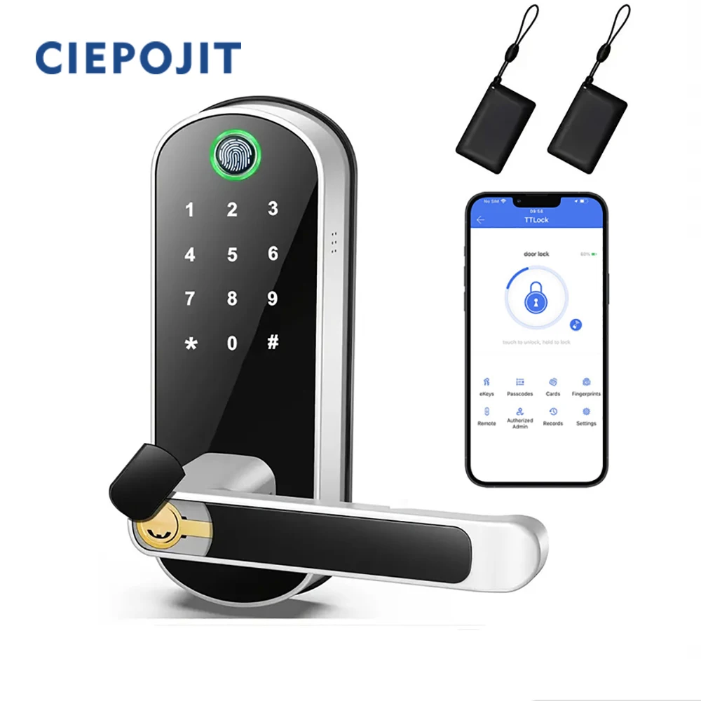 CIEPOJIT Smart Fingerprint Door Lock TTlock Bluetooth Intelligence Lock App Control Touchscreen Lock Code Lock NFC ICCard lock