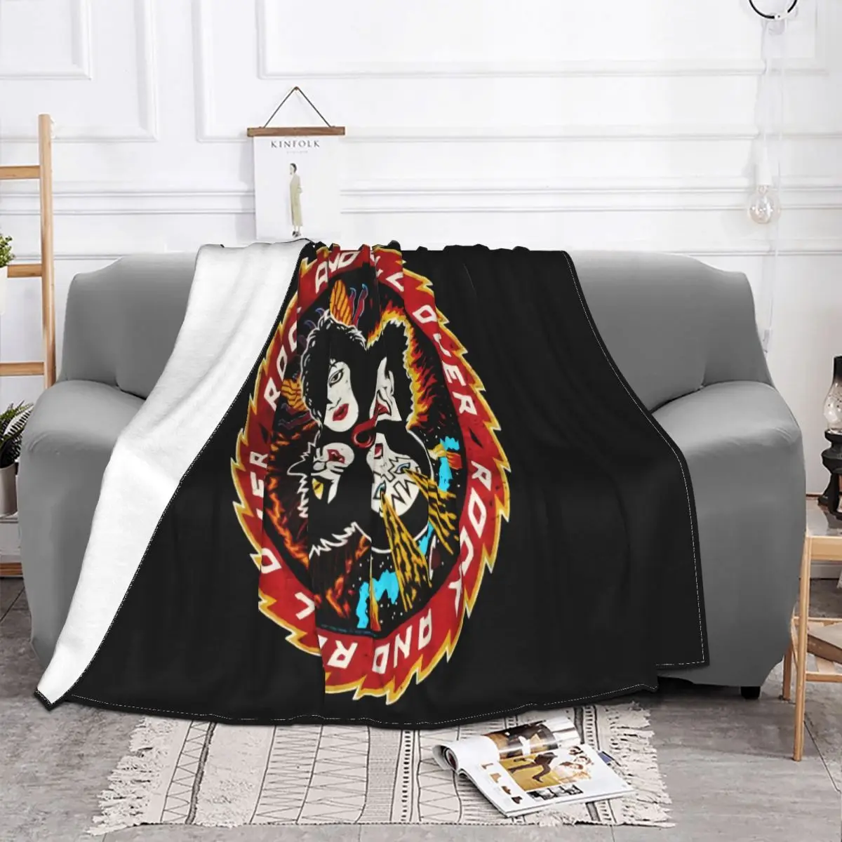 Print T Short Printing Kiss T Rock Roll Over 100 Official Classic Rock Gen High Quanlity Middle Aged Throw Blanket