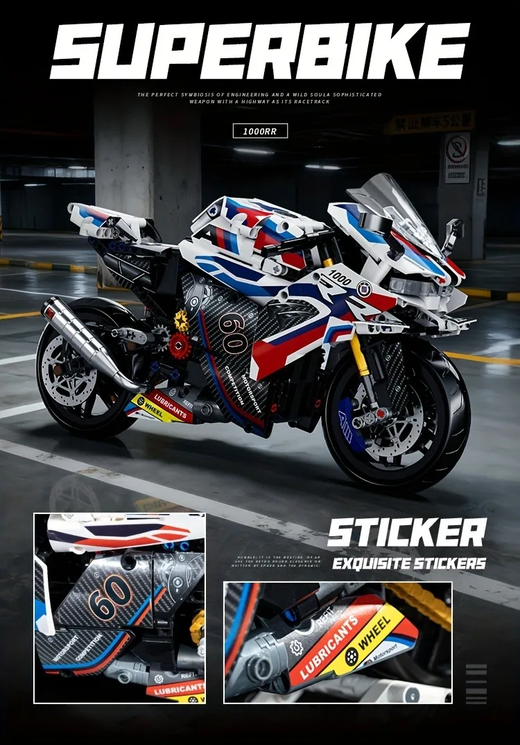 

Набор строительных блоков «Мотоцикл» 1:8, модель супербайка, технический гоночный конструктор, развивающая игрушка для детей, подарок для мальчиков и девочек, 2026 год