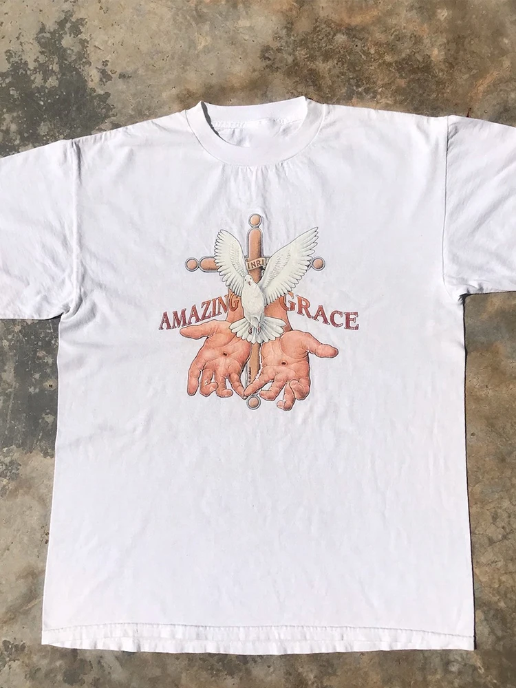 Amazing Ace American Retro High Street Lazy Style Vintage Short Sleeve T-Shirt for Men Cotton Creative Fun Print Casual Summe...