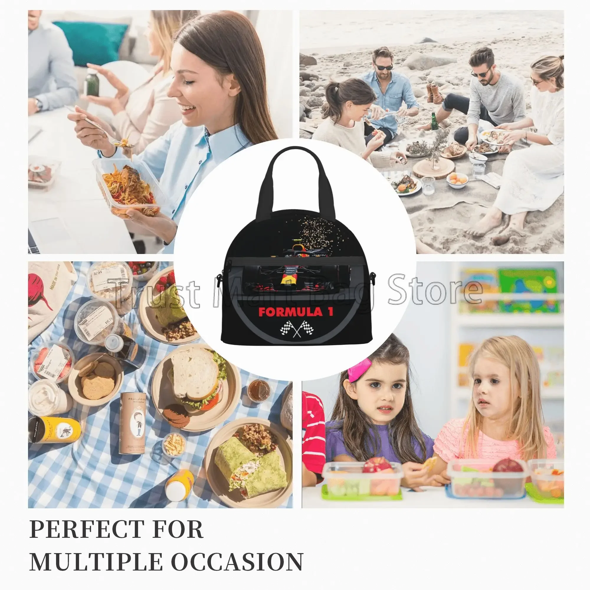 F1 Car Racing Insulated Lunch Bag Reusable Thermal Lunch Box with Adjustable Strap Portable Cooler Bento Tote for Picnic Beach