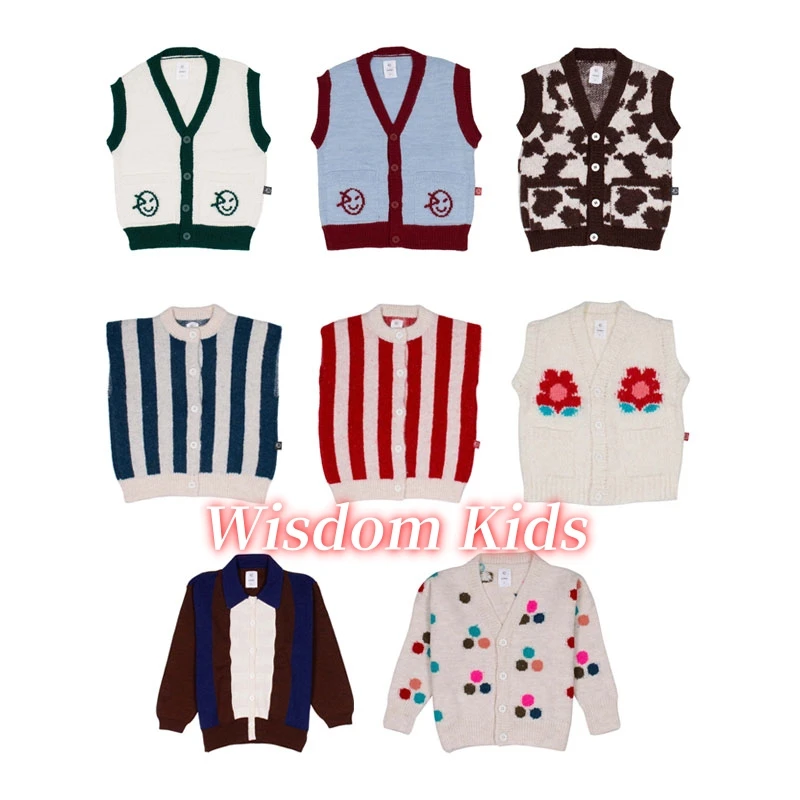 

2024 WYN Autumn/winter New Kids Cardigan Sweater Boys and Girls Cute Sweater Vest Top