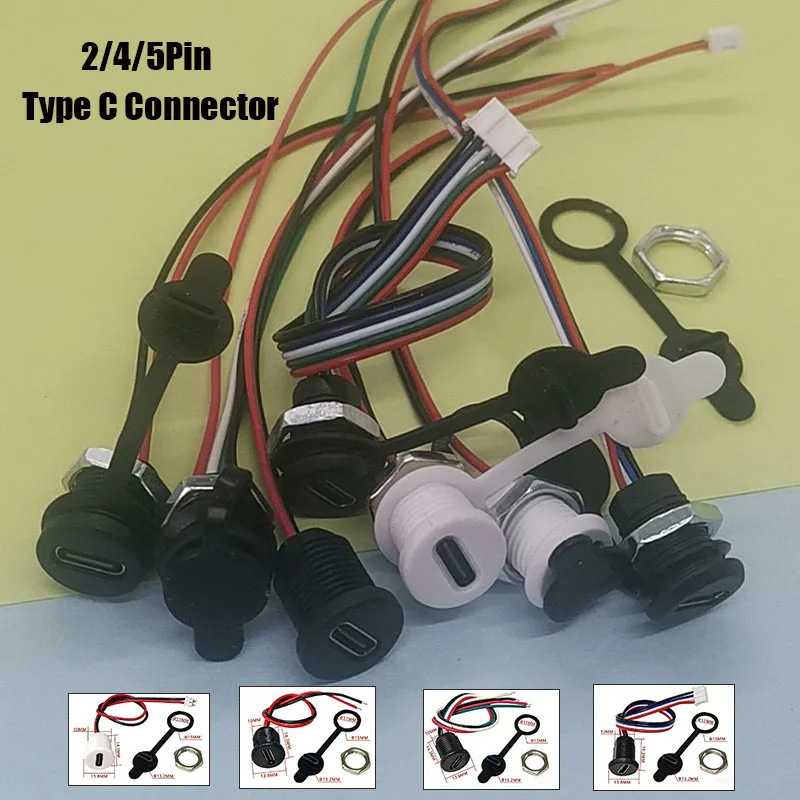 1/5PC 2/4/5Pin USB Type C Connector Type-C Female Socket With PH2.0 Terminal Nut Locking Plate Waterproof Fast Charging JackPort