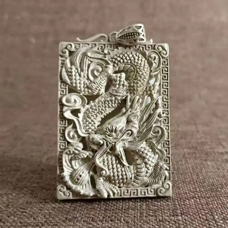 Exquisite Old Chinese feng shui tibet silver handcarved Dragon pendant