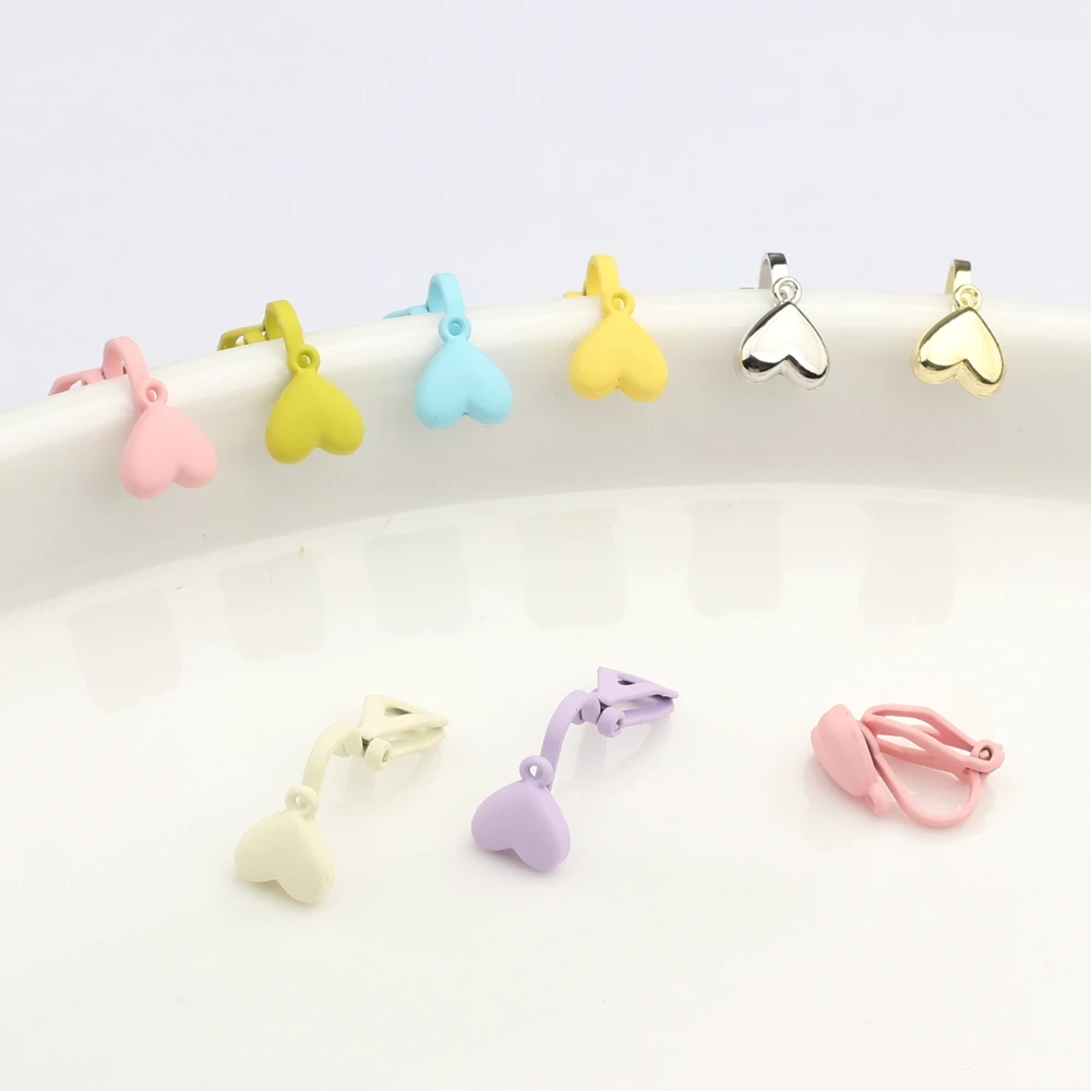 Zinc Alloy Spray Paint Heart Shape Ear Clips Without Holes Base Earrings Connector 6pcs For Fashion Earrings Making Accessories