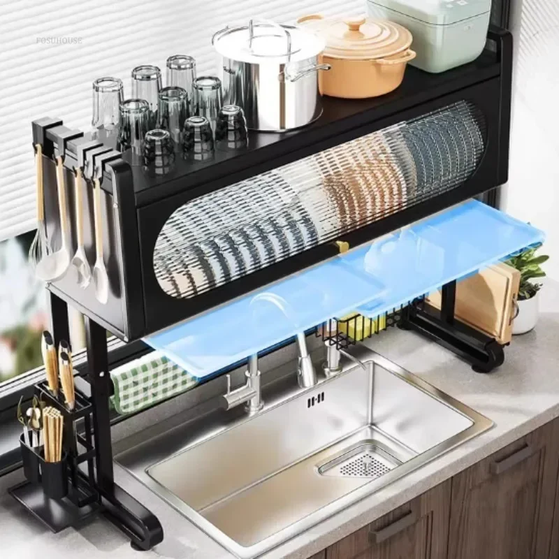 Modern Carbon Steel Dish Drainer for Kitchen Sink Kitchen Cabinets Desktop Drain Rack Multifunction Tableware Drainboard