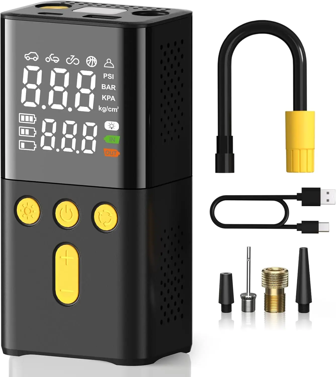 

Portable Car Tire Inflator with Digital Screen, Auto Stop, and LED Light - Fast Inflation Up to 150 PSI