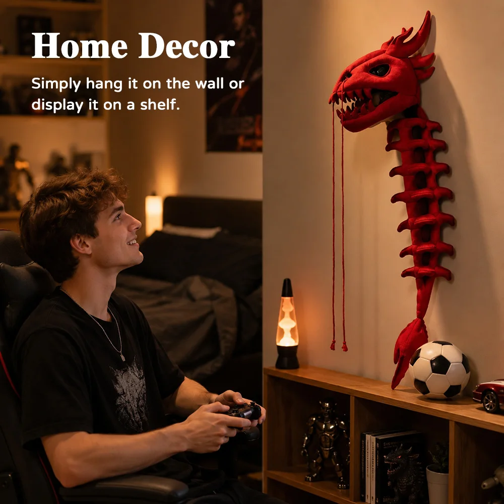 Dinosaur Skeleton Plush Headgear Cosplay Costume Prop with Long Tail for Halloween Party Dinosaur Skeleton Headgear
