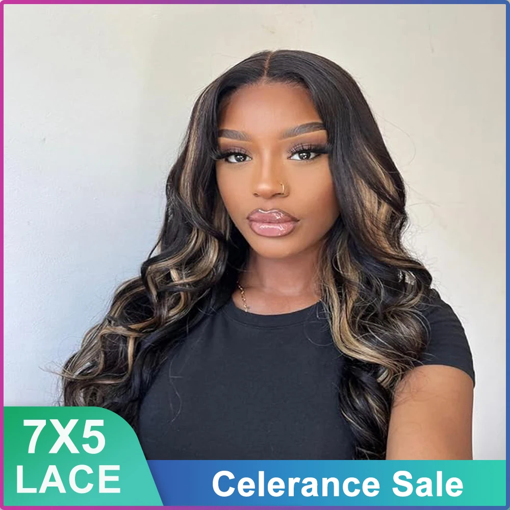 

40Inch Glueless Wigs Human Hair Ready To Wear 7x5 HD Lace Glueless Wig with Bye Bye Knots Pre Plucked 1B/27 Color Body Wave Wig