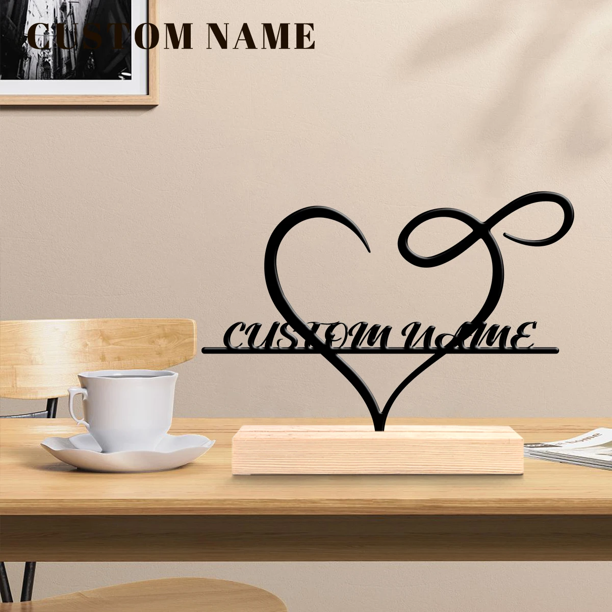 1Pc Custom Vacation Heart Wooden Base Metal Ornament,Home Room Desktop Decor,Ideal Birthday Wedding Graduation Festive Gift view 6