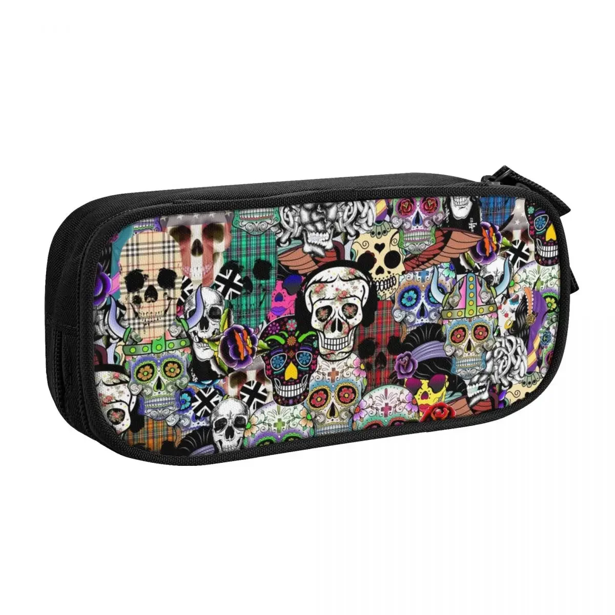 Custom Skull Print Horror Kawaii Pencil Case Boy Girl Large Capacity Skeleton Death Pencil Pouch Students Stationery