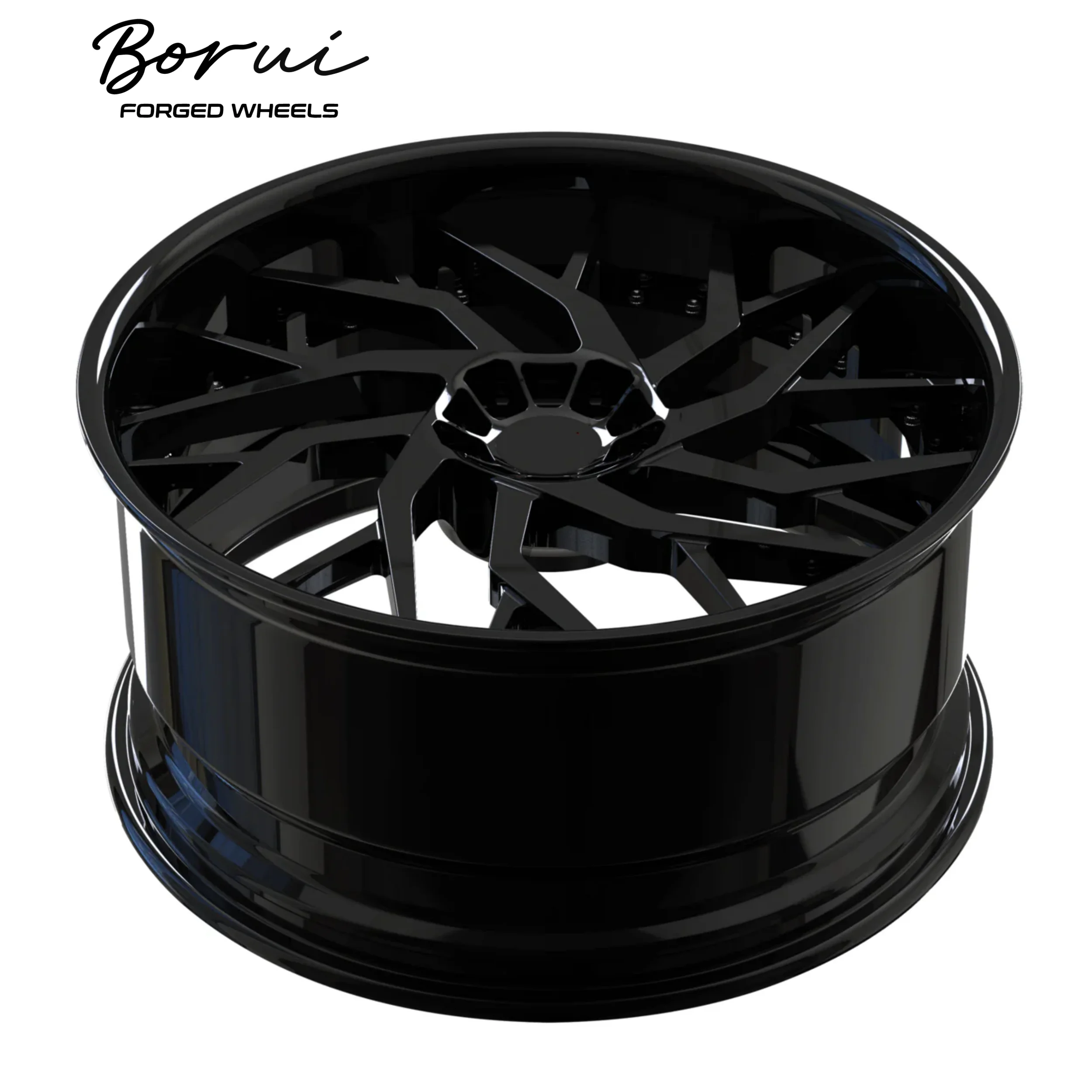عجلة Borui المزورة مكونة من قطعتين من سبائك الألومنيوم الرياضية الخفيفة باللون الأسود مقاس 18-24 بوصة عجلات سيارة ذات شفة عميقة وحالة جديدة