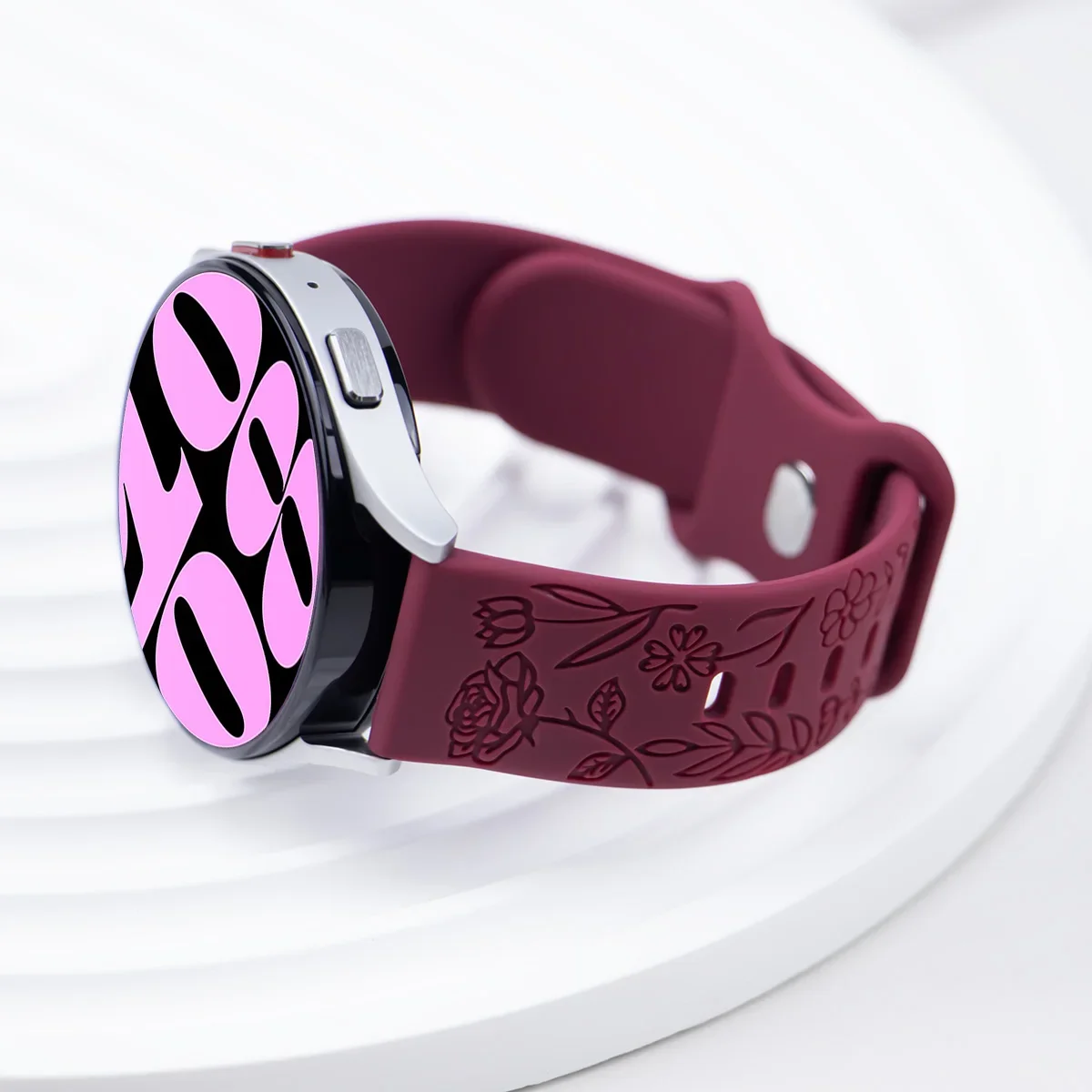 18 20 22mm Floral Engraved Band for Samsung Galaxy Watch 6/5/4 40mm 44mm/Huawei GT 3 Pro Silicone Sport Strap 5 Pro 45mm Active2