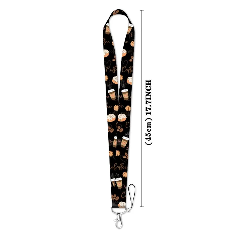 Coffee Print Neck Lanyard Keychain Phone Charm ID Badge Card Holder Accessories