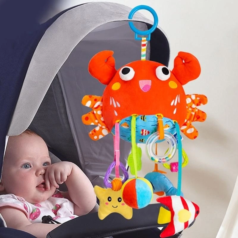 Baby Crib Hanging Toy Stroller Mobile With Texture Teether Soothing Rattle Infant Visual Tracking Hand Grip Training Toy 15UB