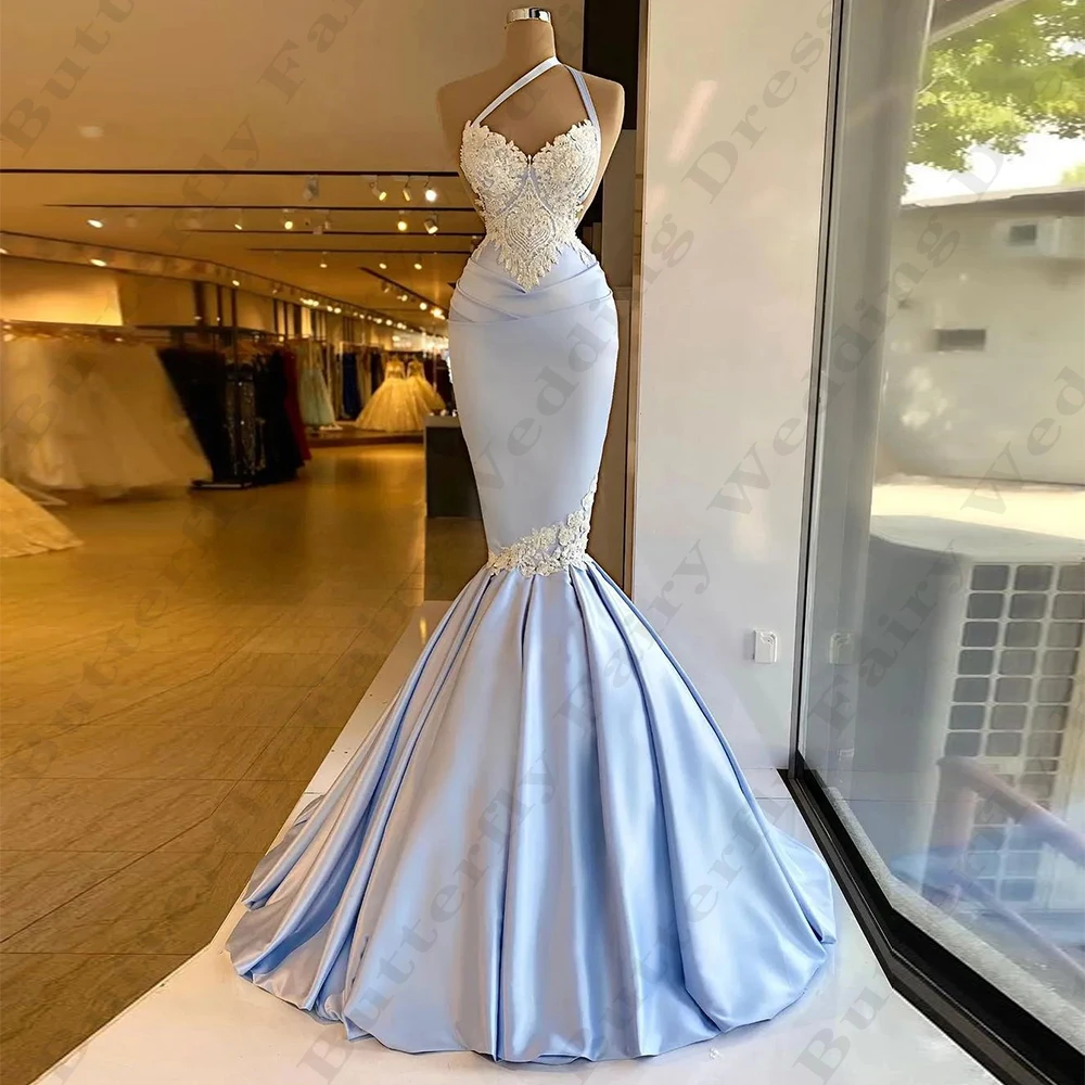 

Elegant Mermaid Backless Evening Dresses For Women Exquisite Lace Applique Sexy Off Shoulder Sleeveless Female Prom Gowns 2024