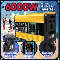 Inversor de 6000W CC de 12V a CA 110V / 220V inversor de energía Solar para vehículos con pantalla Digital USB Dual para vehículos recreativos y pequeños electrodomésticos