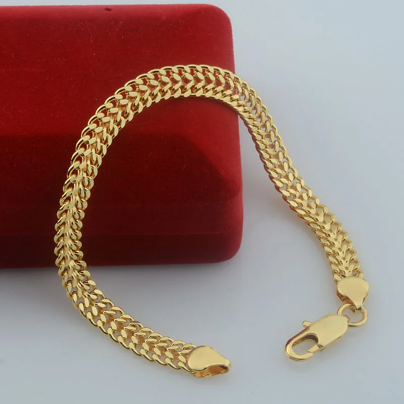 Mens Women Yellow Gold Color Curb Carving Necklace Link Bracelet Set Jewelry