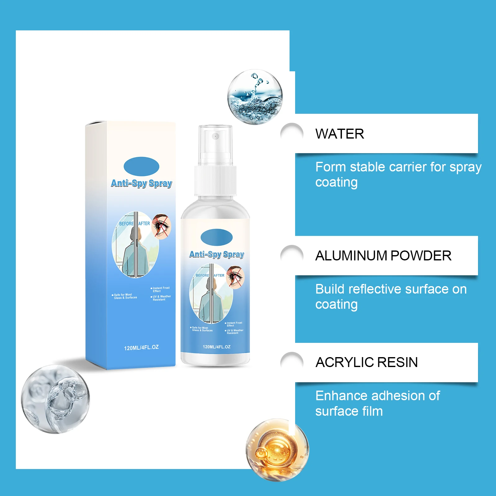 Reflective One Way Mirror Spray Glass Polish Shine Restorer Bathroom Car Rearview Cleaner Protective Coating for Household Care