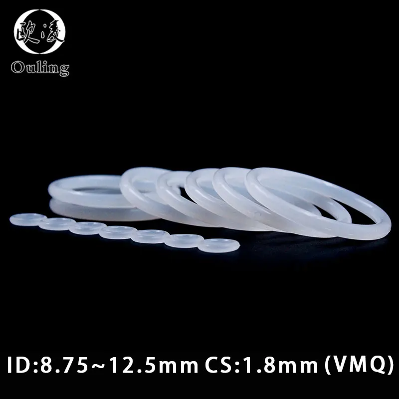 50PCS/Lot White VMQ O‑Ring CS1.8mm ID8.75-12.5mm Good Elasticity Silicone Rubber Gasket WasherFor Machinery Plumbing Sealing
