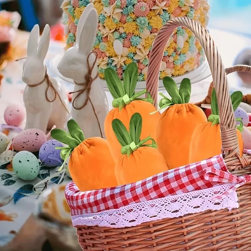 1-30 قطعة 2026 أكياس هدايا برباط على شكل جزرة عيد الفصح مع آذان أرنب بتصميم برتقالي وأخضر لحفلات الربيع وتخزين الحلوى #3