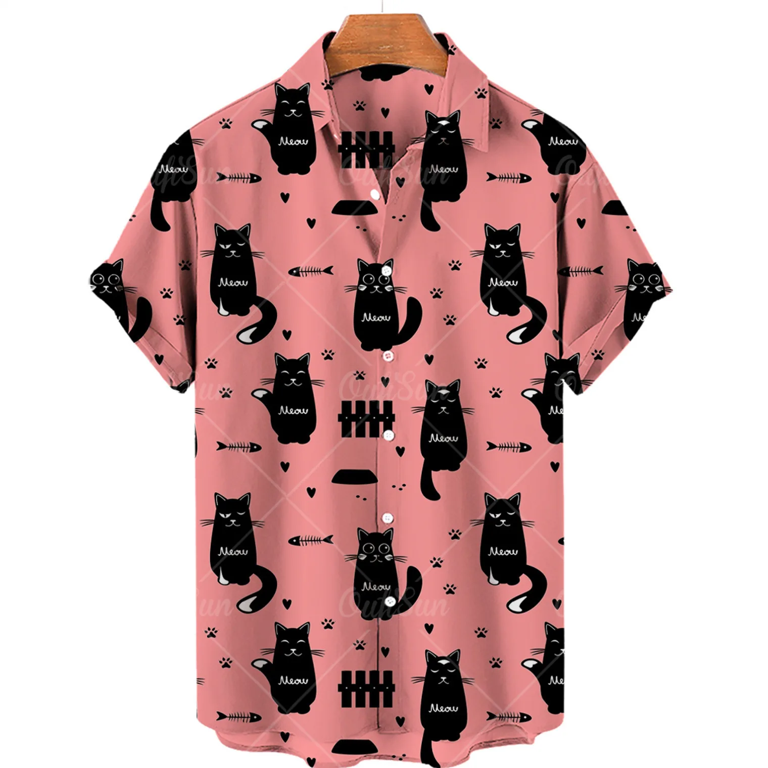 Camisa hawaiana con estampado 3D de gato para hombre, camisa de manga corta con estampado de gato, a la moda, talla grande, asequible, buen Top, vacaciones y playa, gran oferta, 2024