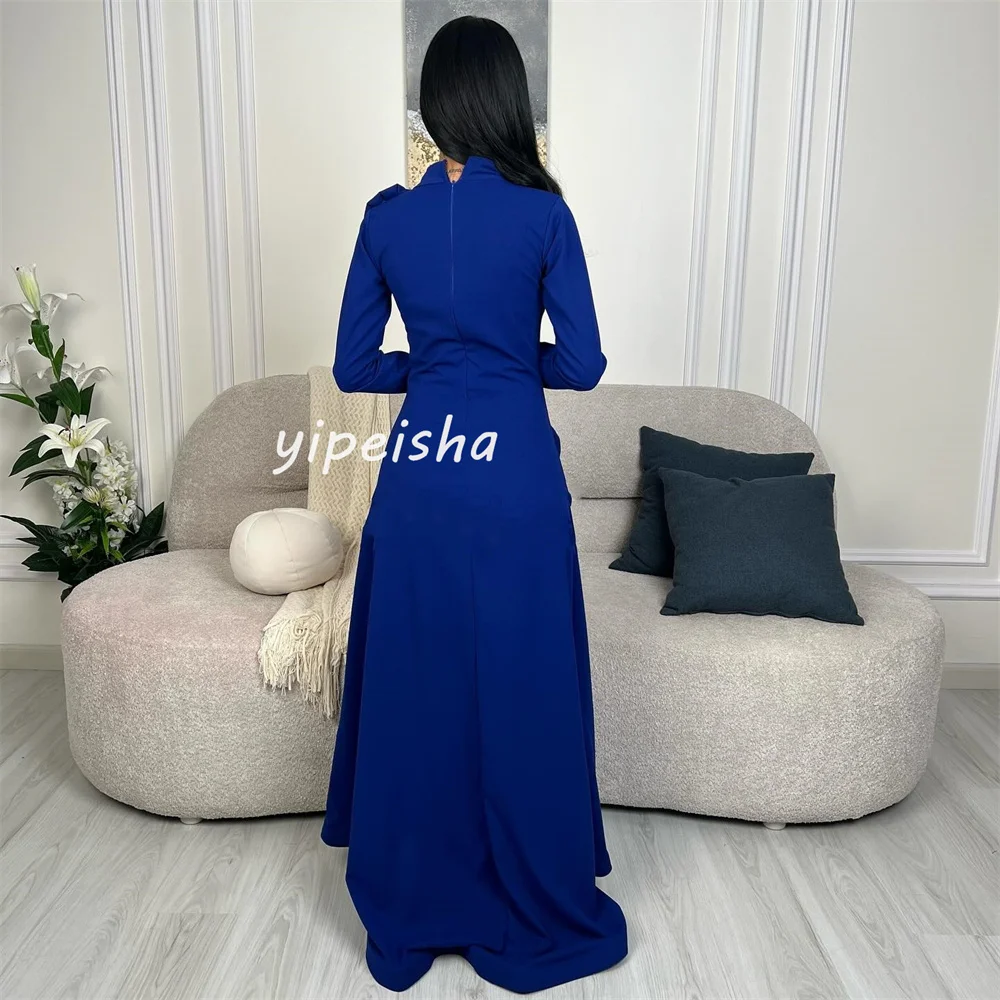 Disesuaikan gaya Modern Jersey bunga A-line O-Neck Midi Gaun gaun Prom Pastrol Unisex gaya Cina Formal kasual sederhana