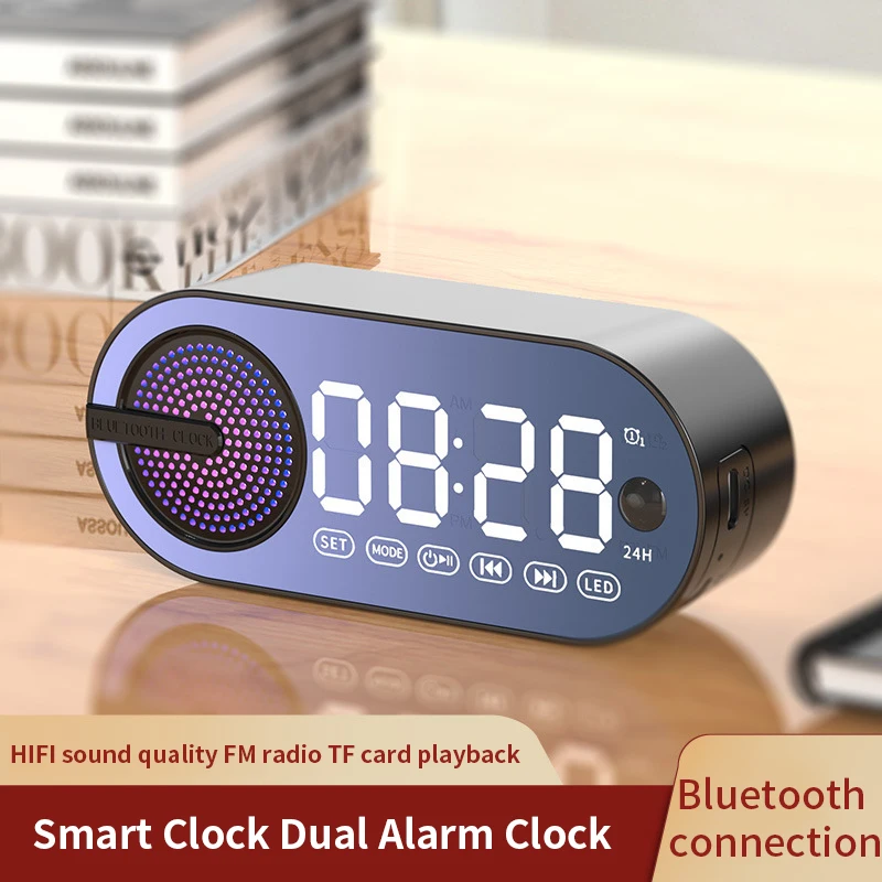 USB Charging Radio Alarm Clock RGB Portable Bluetooth Speaker FM Large Display Mute Mirror Digital Bedroom Room Office Decktop