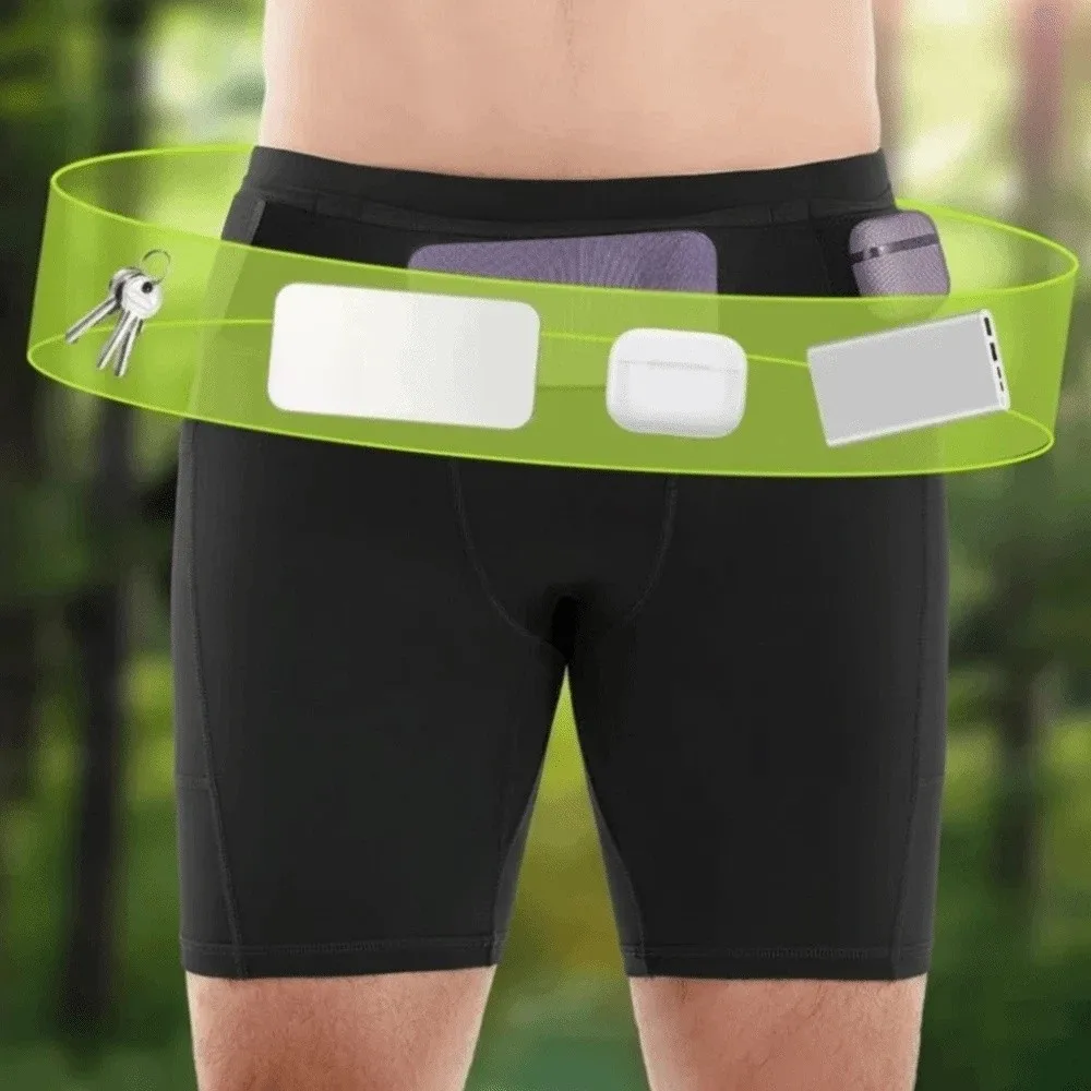 Pantalones cortos para correr maratón con múltiples bolsillos, mallas de compresión transpirables que absorben la humedad para gimnasio con riñonera de secado rápido
