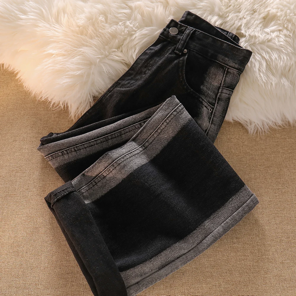 

Retro High Street Bla Jeans Men's Autumn Winter American adient Straight Leg Loose Casual Long Trousers