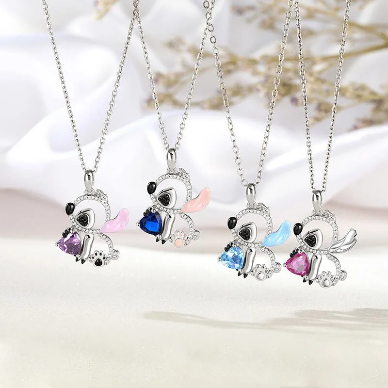 ديزني ليلو وستيتش القلب حجر الراين قلادة للفتيات أنيمي سحر قلادة الأزياء والمجوهرات الجمالية التبعي هدية عيد ميلاد