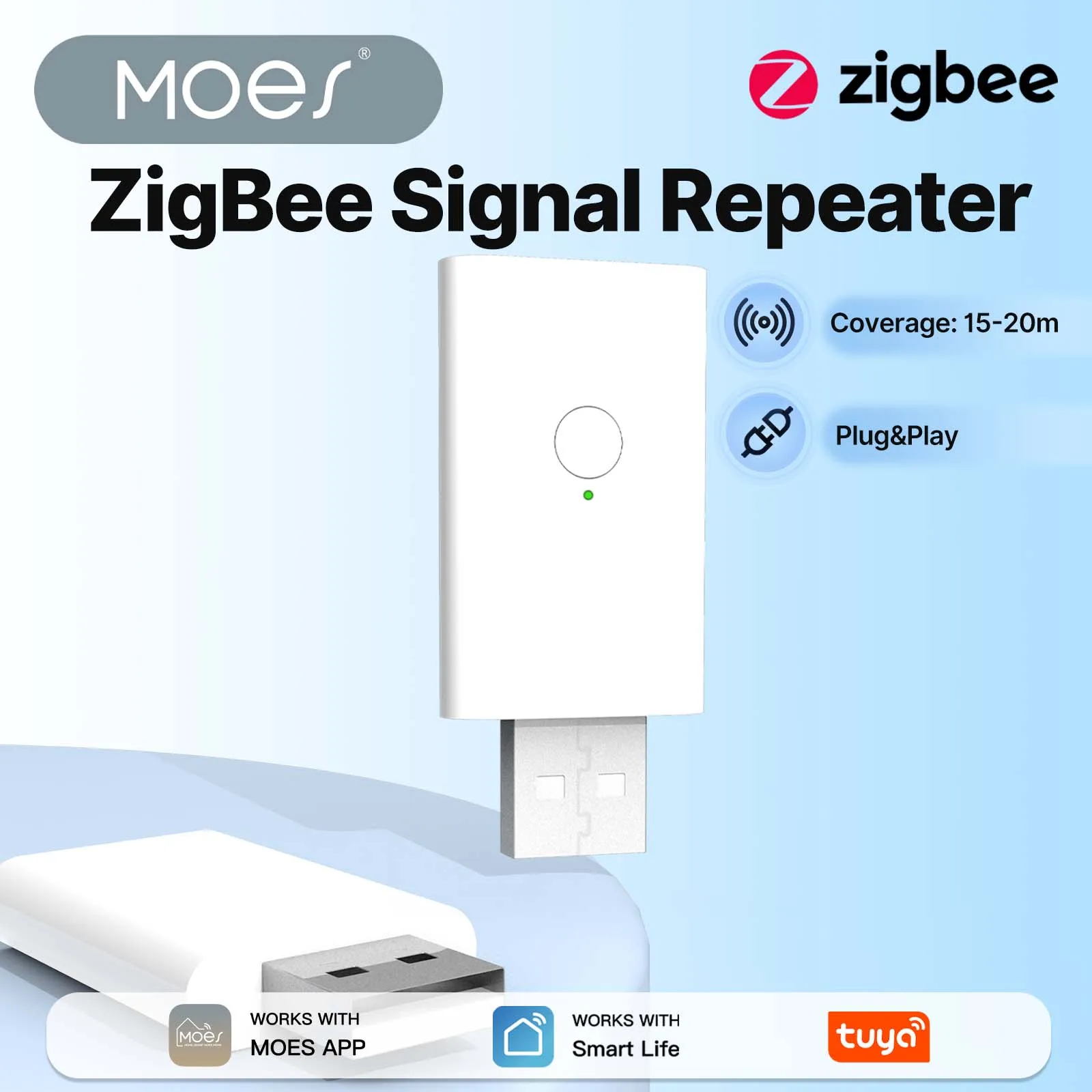 MOES Tuya ZigBee Signal Repeater Amplifier USB Extender for Smart Devices Expand Stable Transmission 15-20M Home Module