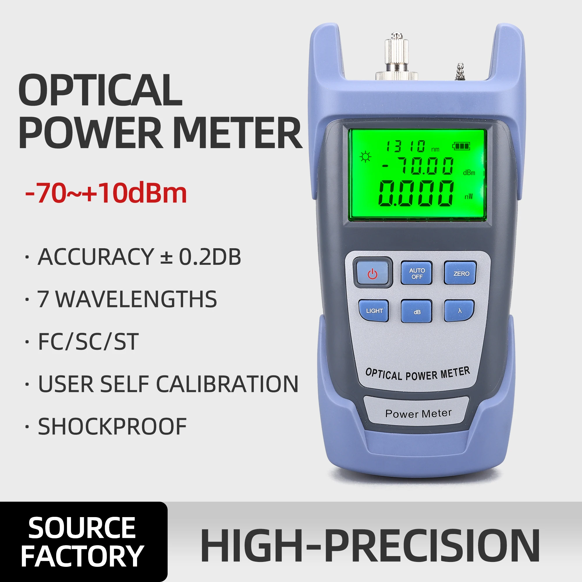 

FTTH Fiber Optical Power Meter Fiber Optical Cable Tester -70dBm~+6 or 10dBm SC/FC Connector