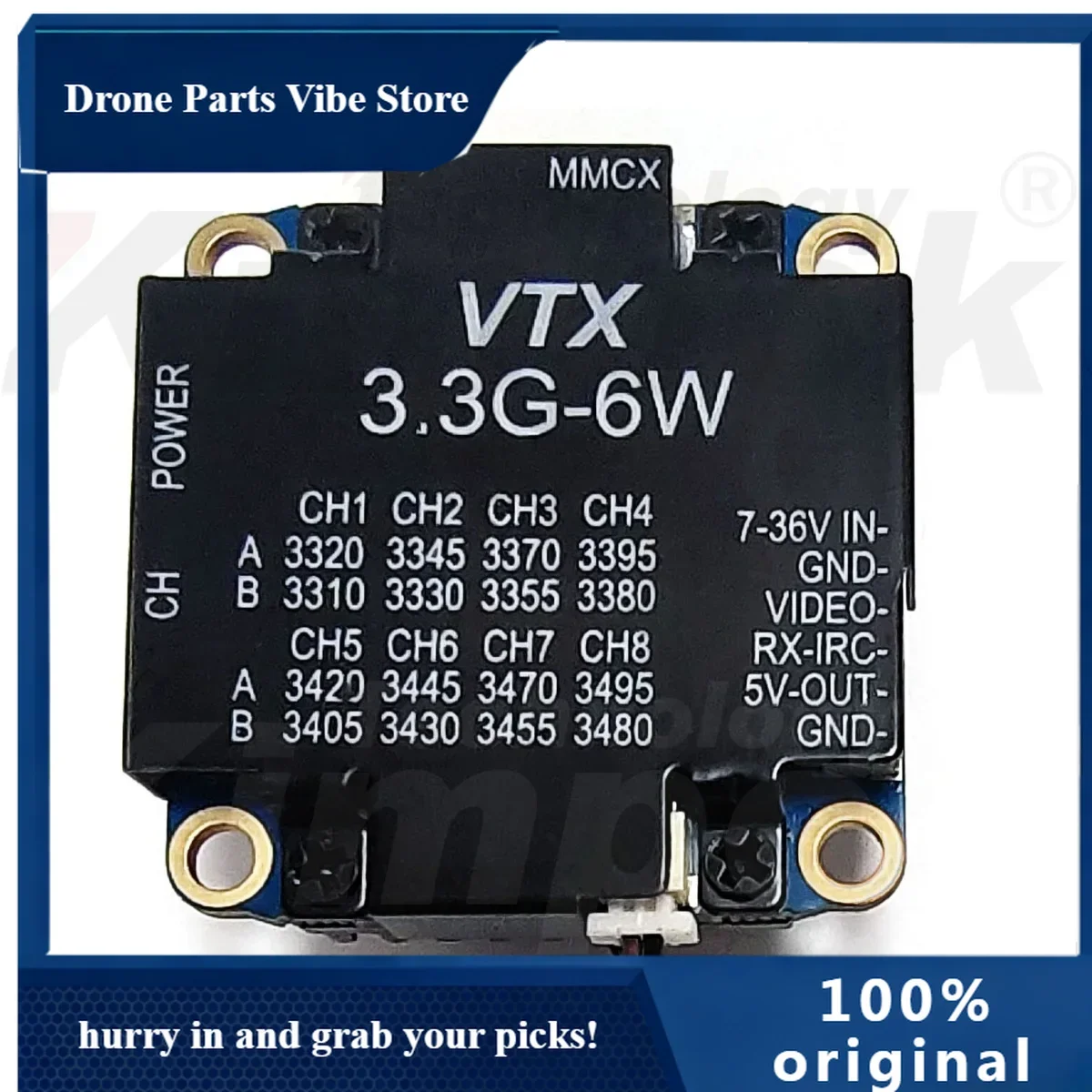 

Видеопередатчик FPV VTX VRX для БПЛА 3.3ГГц 6Вт, 16-канальный видеоприемник 3.3ГГц AV 6000мВт, компоненты для дронов и квадрокоптеров RushFPV