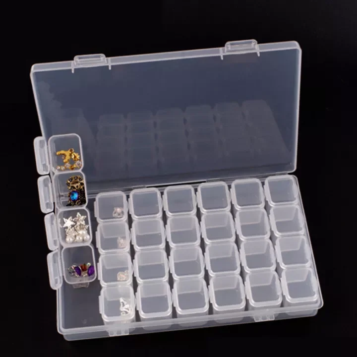 

28 Grids Nail Art Tools Storage Box Compartment Organizers Transparent Plastic Storage Case