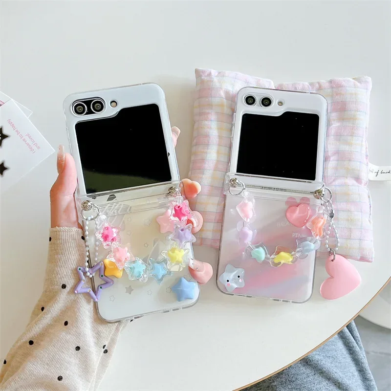 Star Chain Phone Case for Samsung Galaxy Z Flip 6 5 4 3 Protective Back Cover for ZFlip4 ZFlip5 ZFlip6 Case