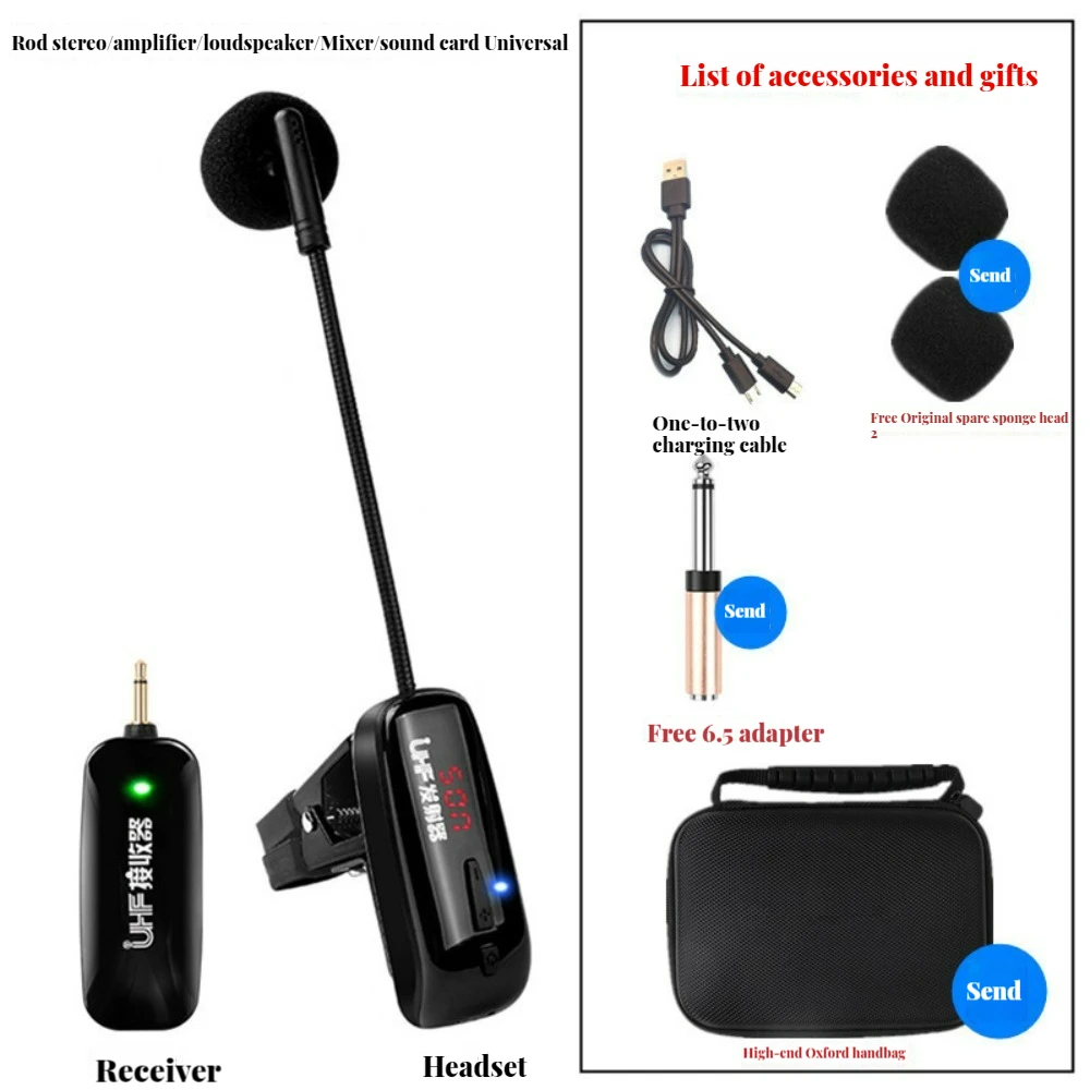 

UHF Wireless Receiver Transmitter Wireless Saxophone Microphone System Clip on Musical Instrument for Saxophone Trumpet