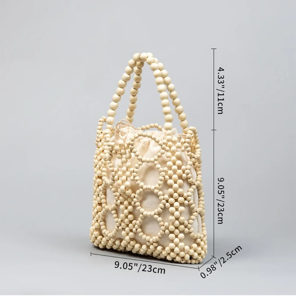 Summer Handmade Women's Shopping Bag Hollow Out Patchwork Wooden Bead Tote Bags  Beach Holiday Women's Handbag bolsas de tela