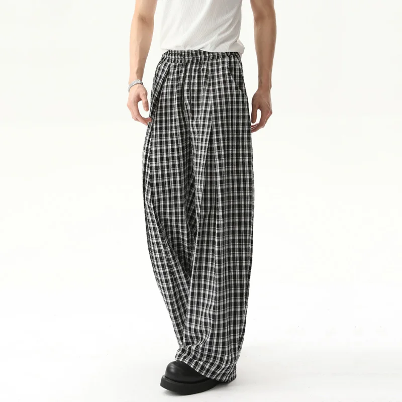FEWQ Plaid Design Men's Casual Pants Pocket Niche Wide Leg Contrast Color Menswear Loose Straight Male Trousers Tide 24K4072 #2