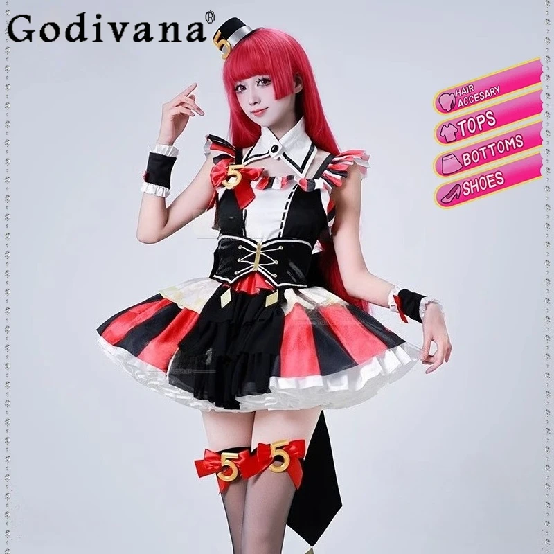 Costume cosplay da donna rosso e nero Cos Costume cosplay Set completo di costume da canto per ragazze Lolita Anime Abito uniforme da festa di Halloween