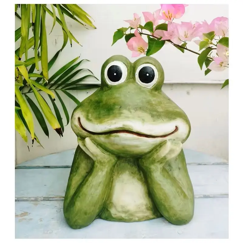 

Cute Garden Dazing Frogs Resin Statue Animal Sculpture Figure Props Indoor Outdoor Home Office Courtyard Decoration Ornament