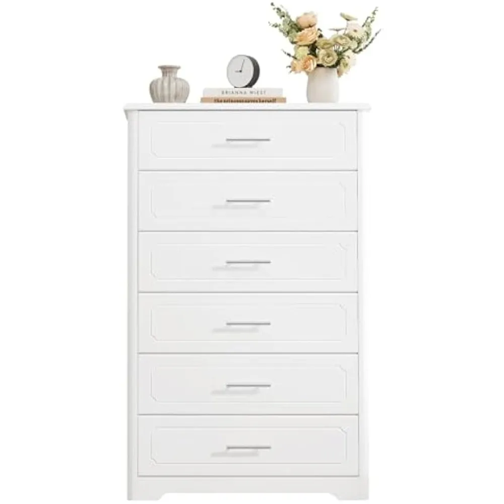 

Tall Dresser for Bedroom, Modern White 6 Drawer Dresser for Closet, 31.5" Wide Wood Chest of Drawers, Vertical Chest Storage Ca