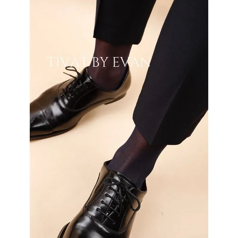 Jurk Sokken Man Zakelijk Klassiek Pak Hoge Sokken Man Pure Nylon Ruit Doorschijnend Ademend Zacht Dun Formele Kleding Kous