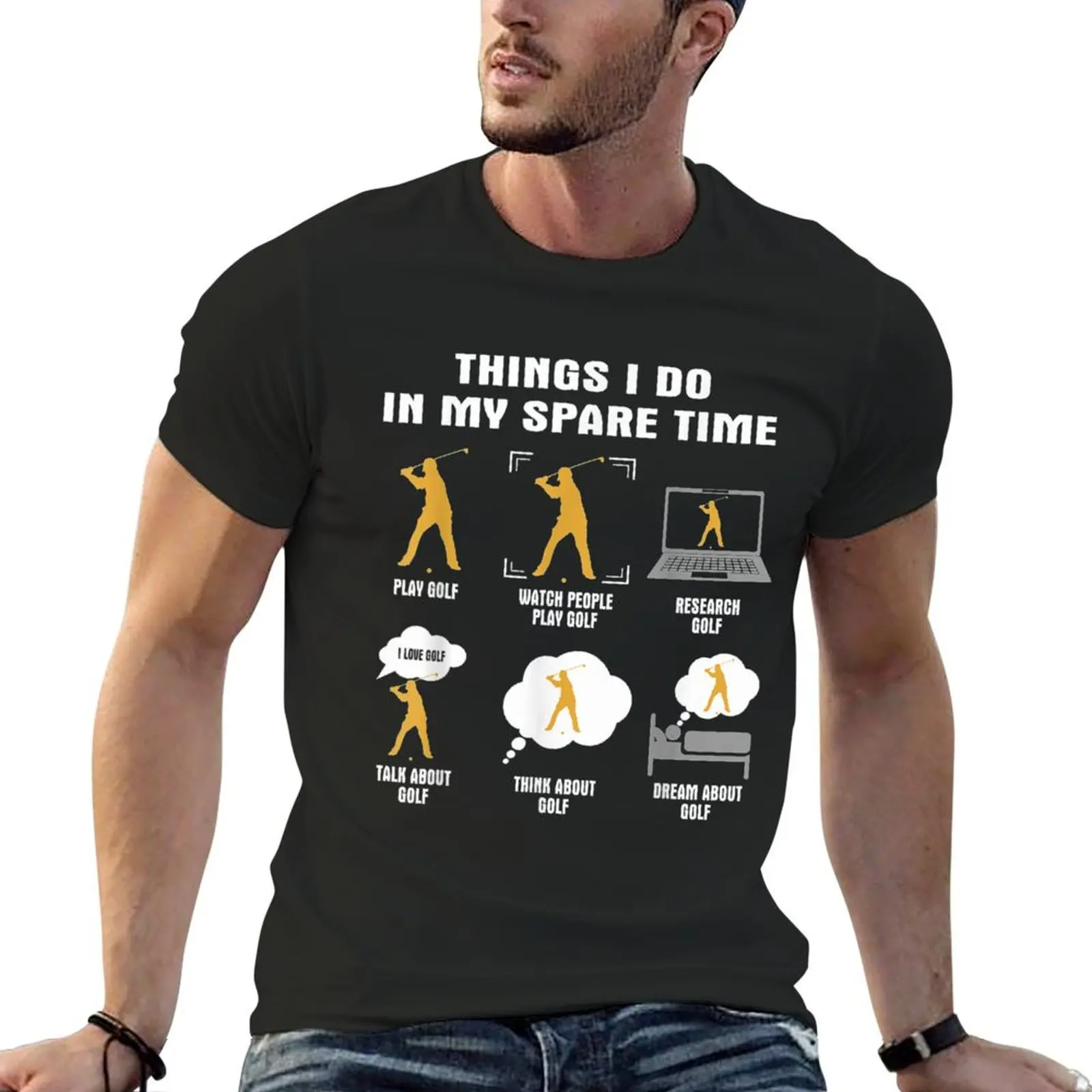 

6 Things I Do In My Spare Time - Golf Player T-shirt vintage for a boy blanks mens clothing