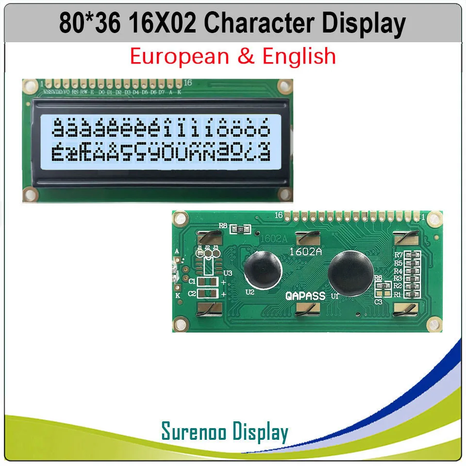 Imagem -04 - Inglês Europeu 1602 162 16x2 16*2 Caracteres Lcd Módulo Display Painel de Tela Lcm Stn Amarelo Verde Azul Branco Led Backlight