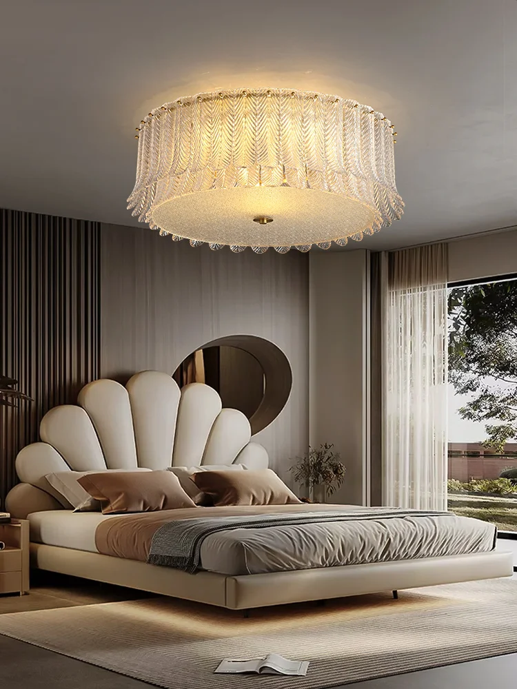 

Copper Glass LED Ceiling Lamp For Bedroom Study Living Room Home Round Flower Elegant Modern E14 Bulb designer Chandelier Light