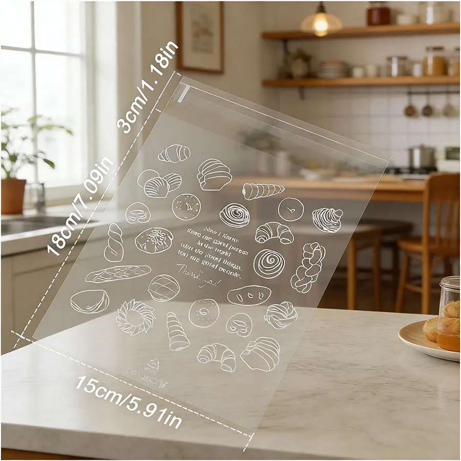 50PCS Food-Grade Clear Self-Sealing Bread Bags, Resealable Plastic Bakery Packaging for Pastries, Cookies & Bread Storage - Image 2