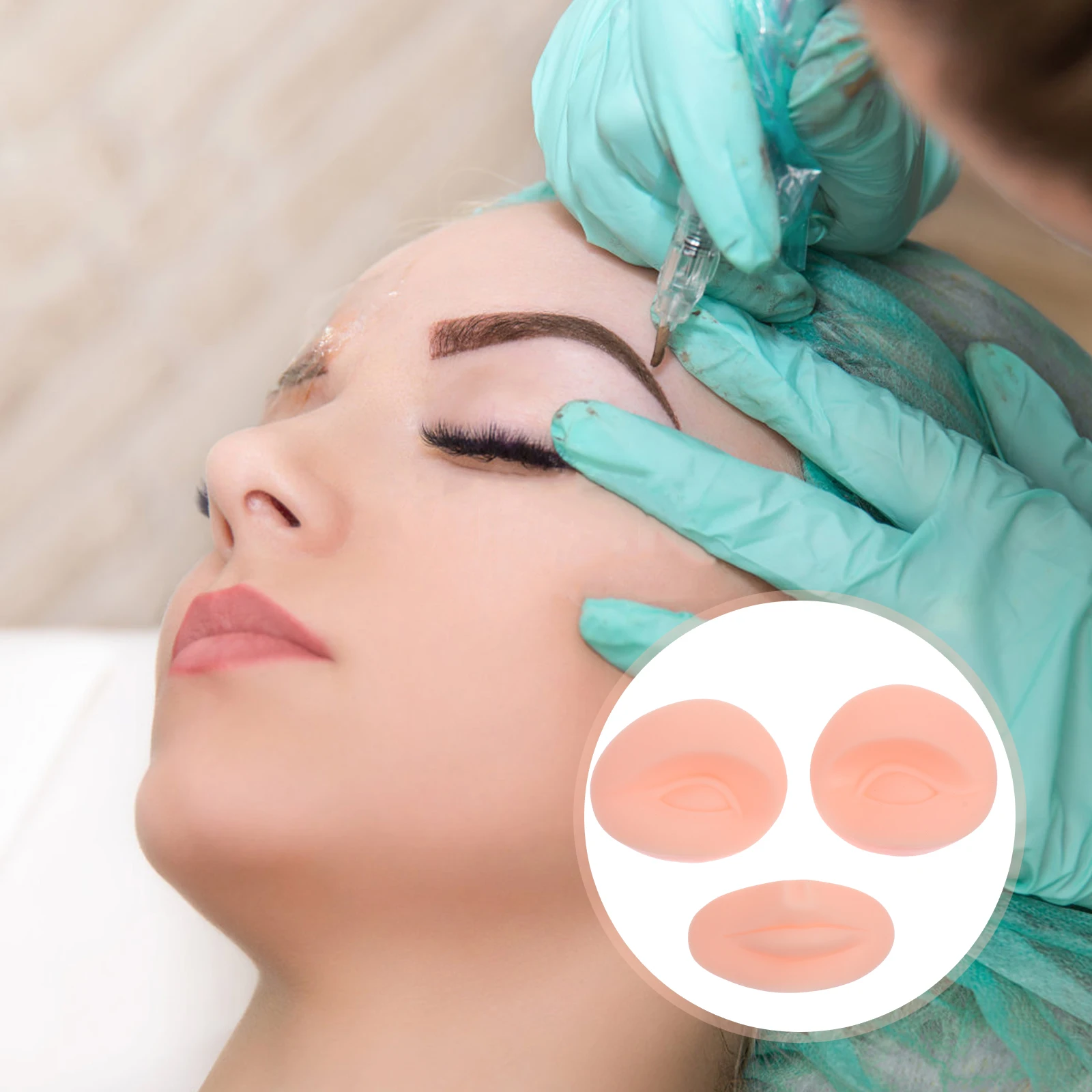 

3 Pcs Eyebrow Lip Model Silicone Practice Skin Artificial Fake Face Tattooing Training Blank Sheets